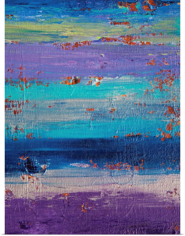 Contemporary abstract painting in purple and blue.