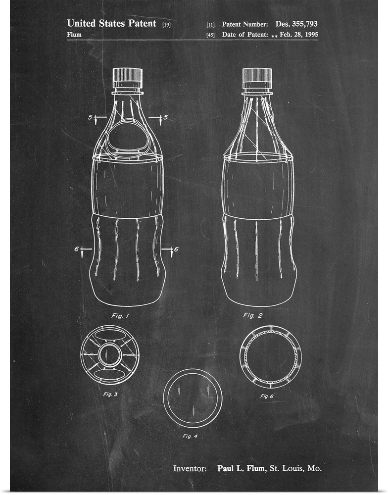 Black and white diagram showing the parts of a soda bottle.