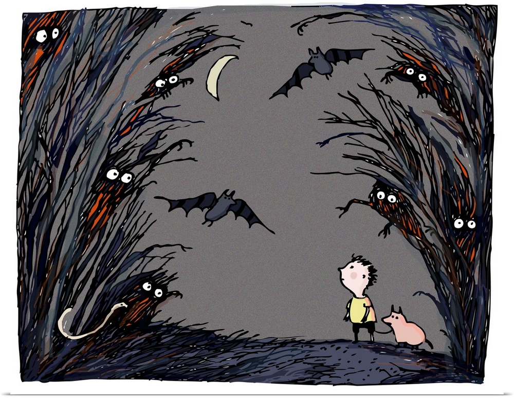 kid, pig, bats, moon, night, spookyhalloween