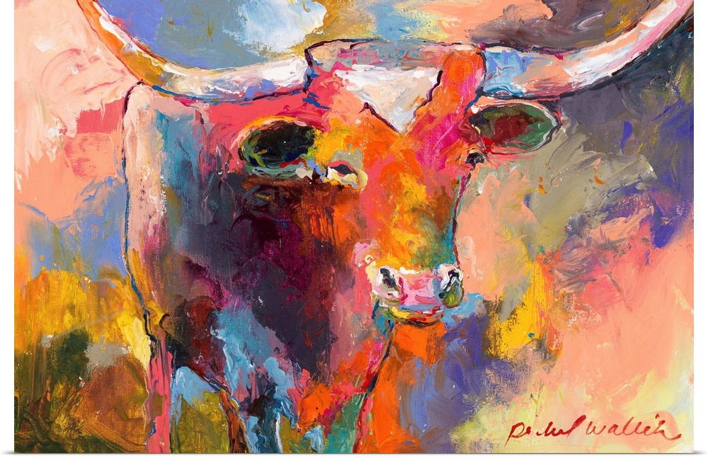 Colorful abstract painting of a bull.
