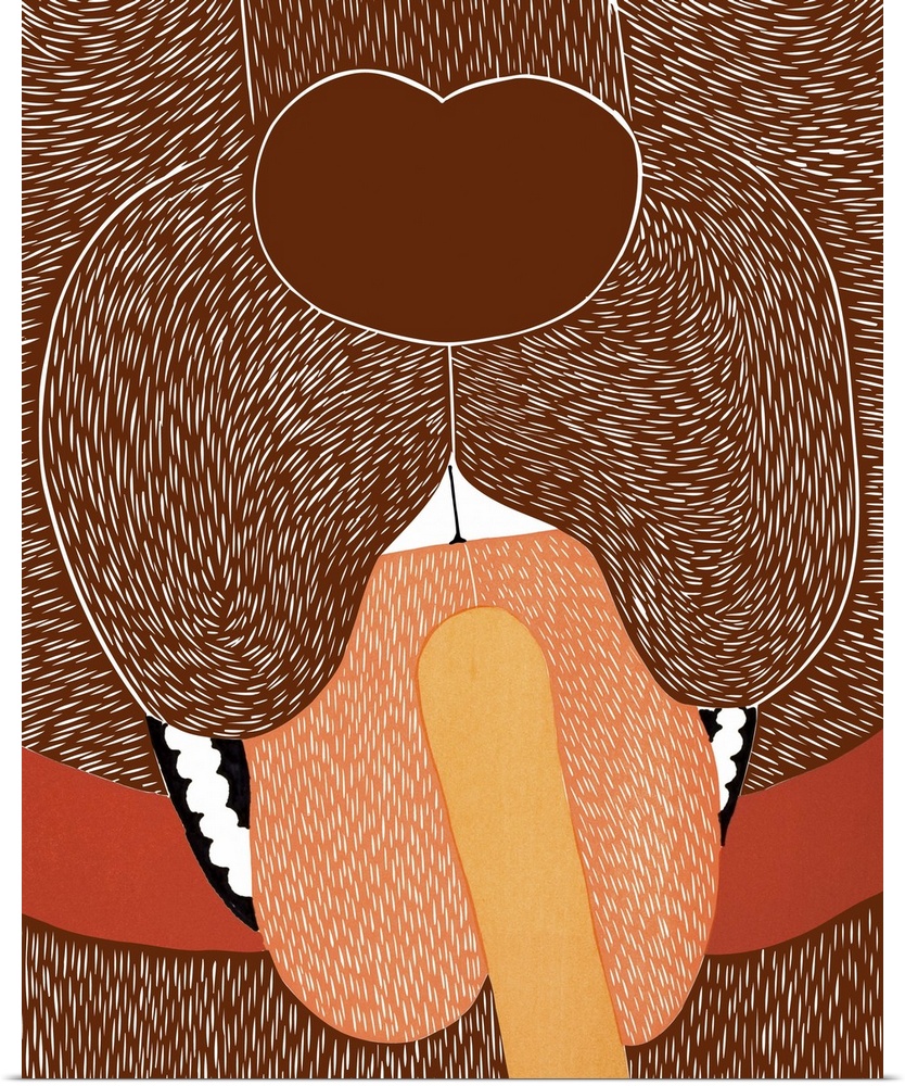 Illustration of a brown dog receiving a throat exam at the vet's office.