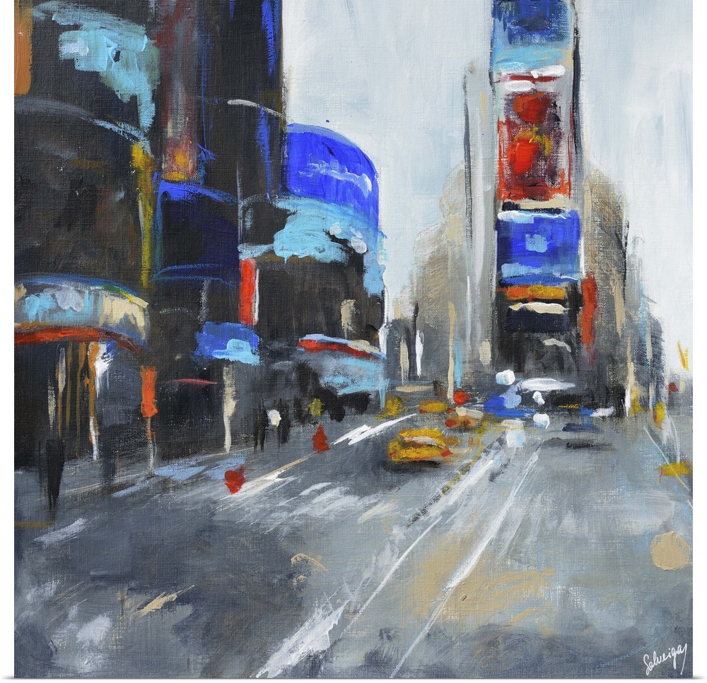Contemporary painting of a Times Square in New York City.