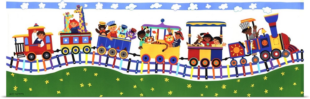 Illustration of children on a train.