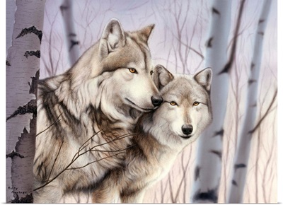 Two Wolves In The Birches