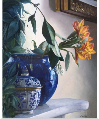 Vaso Blu e Fiore Arancione