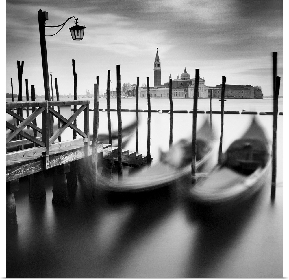 Venice Gondolas, black and white photography