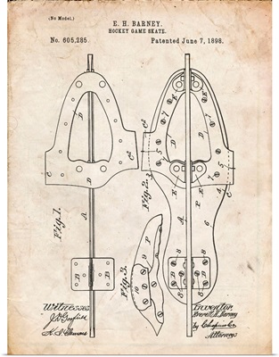 Vintage Parchment 1898 Hockey Skate Patent Poster
