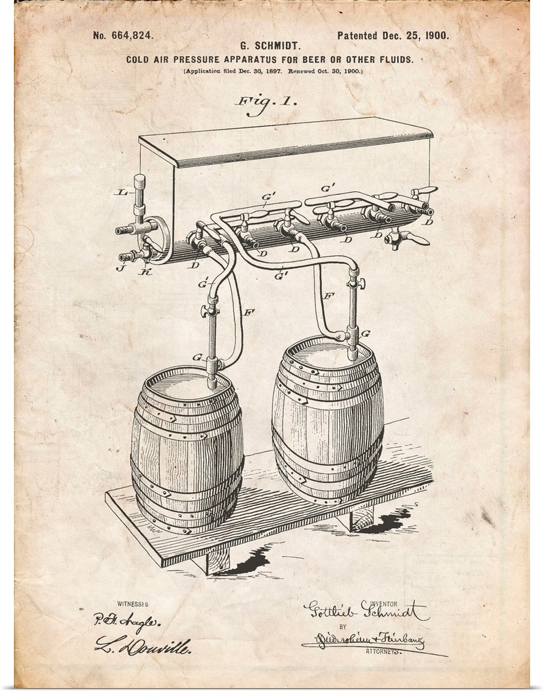 Vintage Parchment Beer Keg Cold Air Pressure Tap Poster