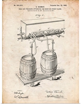 Vintage Parchment Beer Keg Cold Air Pressure Tap Poster