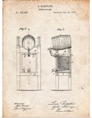 Vintage Parchment Beer Keg Cooler 1876 Patent Poster