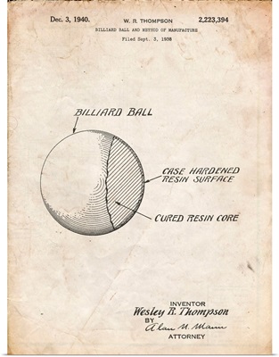 Vintage Parchment Billiard Ball Patent Poster