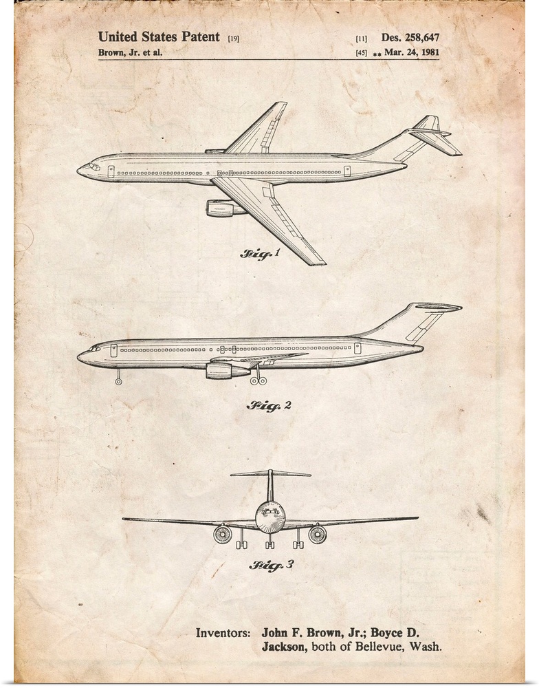 Vintage Parchment Boeing Concept 777 Aircraft Patent Poster