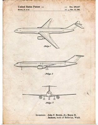 Vintage Parchment Boeing Concept 777 Aircraft Patent Poster