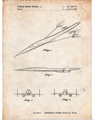 Vintage Parchment Boeing Supersonic Transport Concept Patent Poster