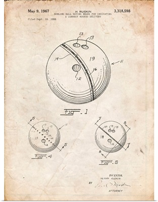 Vintage Parchment Bowling Ball 1967 Patent Poster