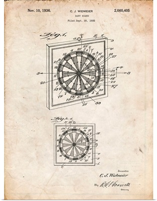 Vintage Parchment Dart Board 1936 Patent Poster