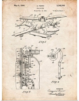 Vintage Parchment Early Helicopter Patent Poster