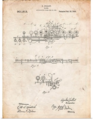 Vintage Parchment Flute 1908 Patent Poster