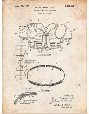 Vintage Parchment Football Shoulder Pads 1925 Patent Poster