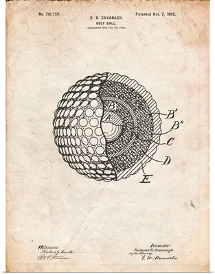 Vintage Parchment Golf Ball 1902 Patent Poster