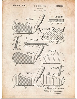 Vintage Parchment Golf Club Faces Patent Poster