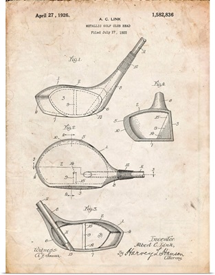 Vintage Parchment Golf Driver 1925 Patent Poster