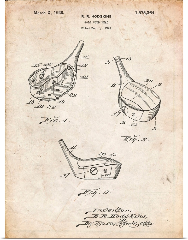 Vintage Parchment Golf Fairway Club Head Patent Poster