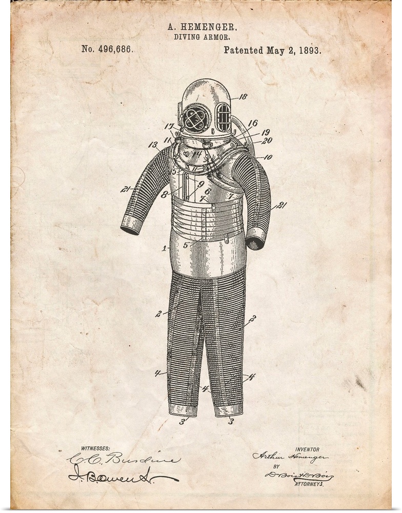 Vintage Parchment Hemenger Diving Armor Poster