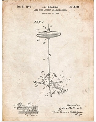 Vintage Parchment Hi Hat Cymbal Stand And Pedal Patent Poster