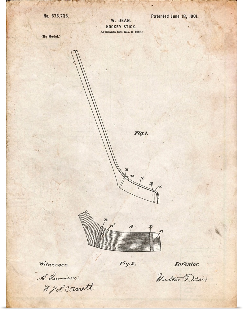 Vintage Parchment Hockey Stick Patent Poster