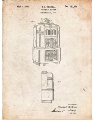 Vintage Parchment Jukebox Patent Poster