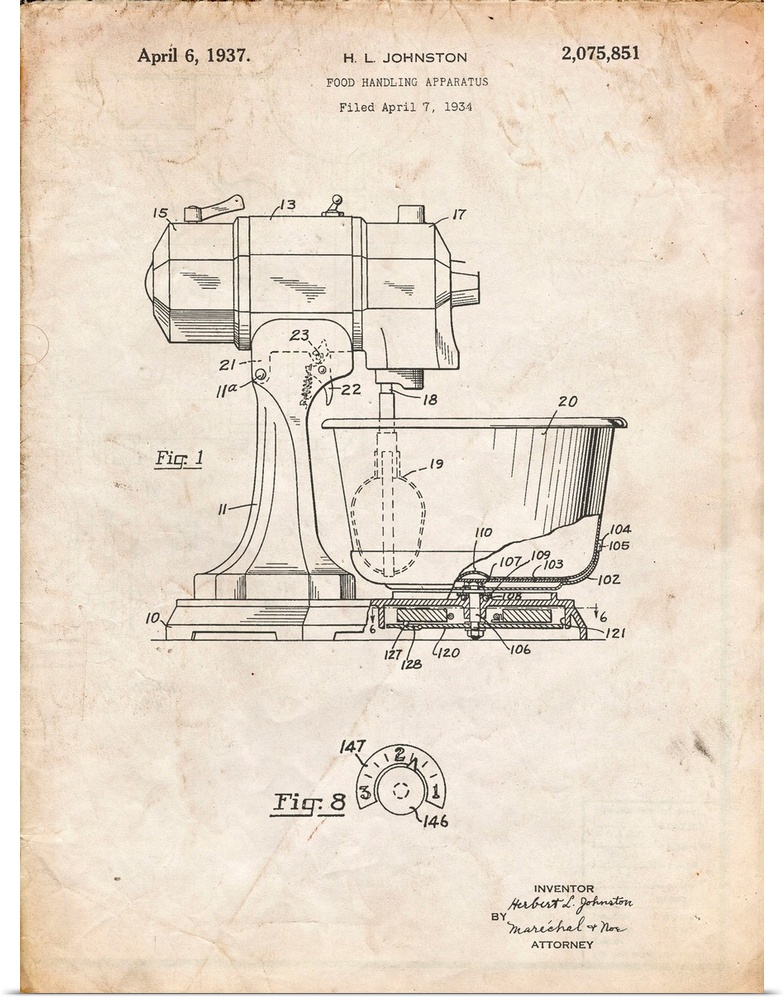 Vintage Parchment Kitchenaid Kitchen Mixer Patent Poster