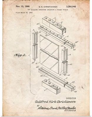 Vintage Parchment Lego Framed Window Building Kit Patent Poster