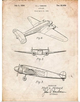 Vintage Parchment Lockheed Electra Airplane Patent Poster
