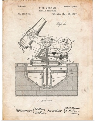 Vintage Parchment Military Mortar Launcher Patent Poster