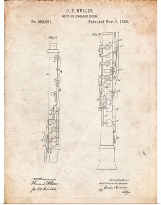 Vintage Parchment Oboe Patent Poster