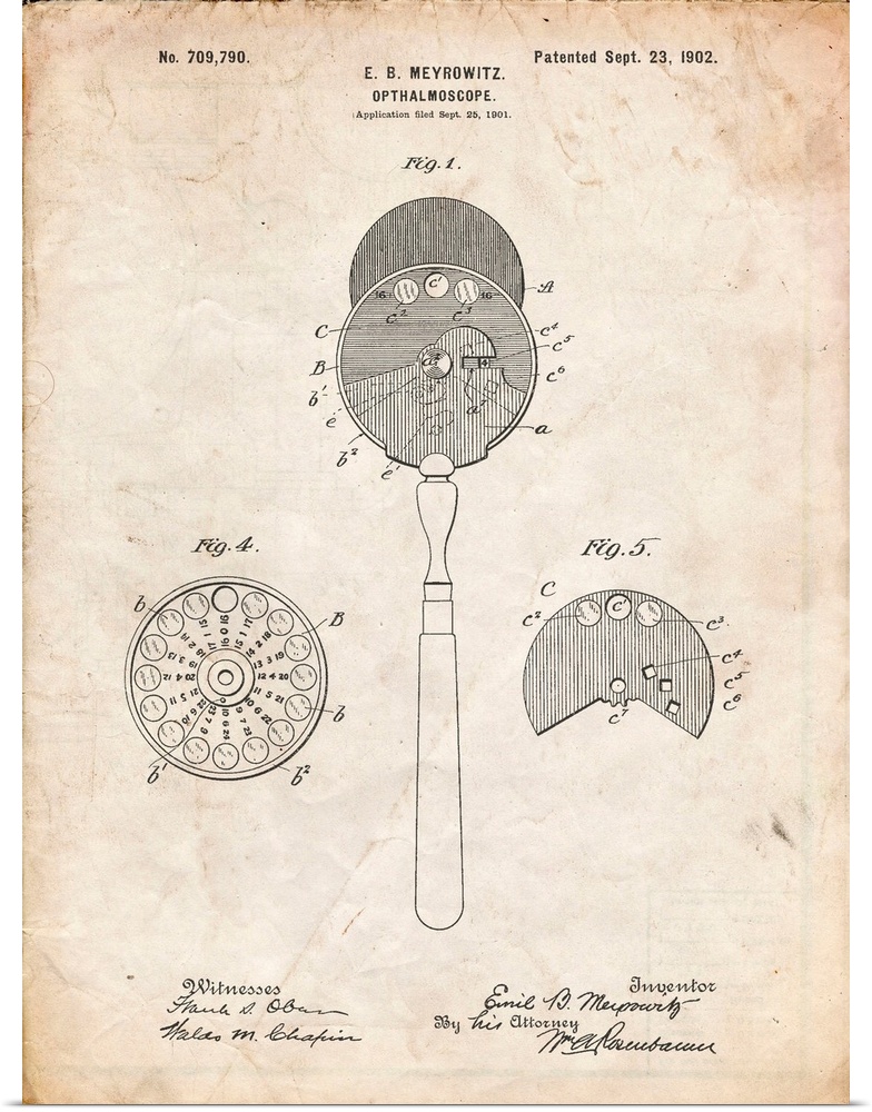 Vintage Parchment Ophthalmoscope Patent Poster