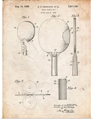Vintage Parchment Ping Pong Paddle Patent Poster