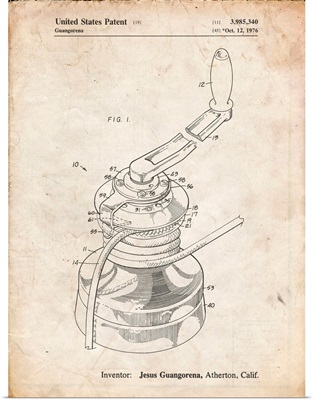 Vintage Parchment Sailboat Winch Patent Poster