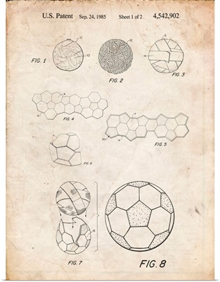 Vintage Parchment Soccer Ball 1985 Patent Poster