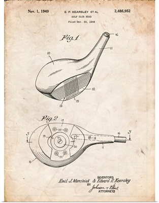 Vintage Parchment Spalding Golf Driver Patent Poster
