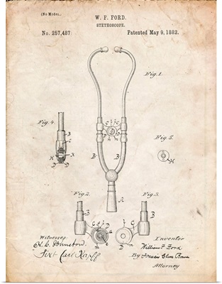 Vintage Parchment Stethoscope Patent Poster