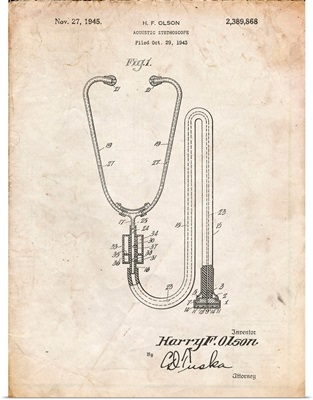 Vintage Parchment Stethoscope Patent Poster