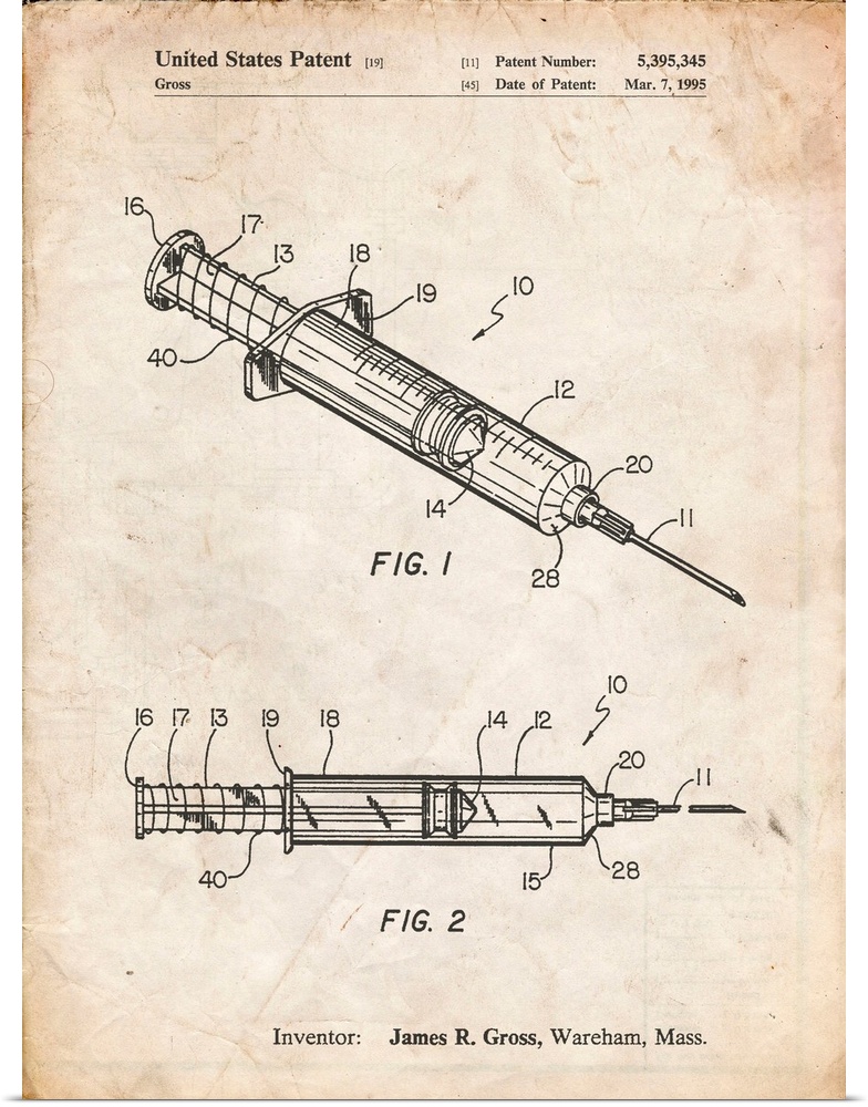 Vintage Parchment Syringe Patent Poster