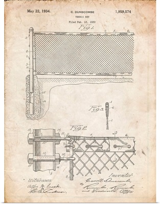 Vintage Parchment Tennis Net Patent Poster