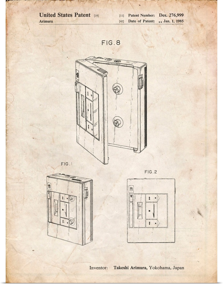 Vintage Parchment Toshiba Walkman Patent Poster