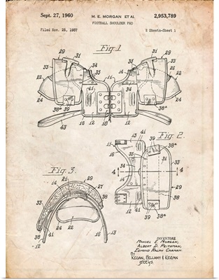 Vintage Parchment Vintage Football Shoulder Pads Patent Poster