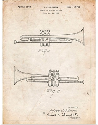 Vintage Parchment York Trumpet 1939 Patent Poster