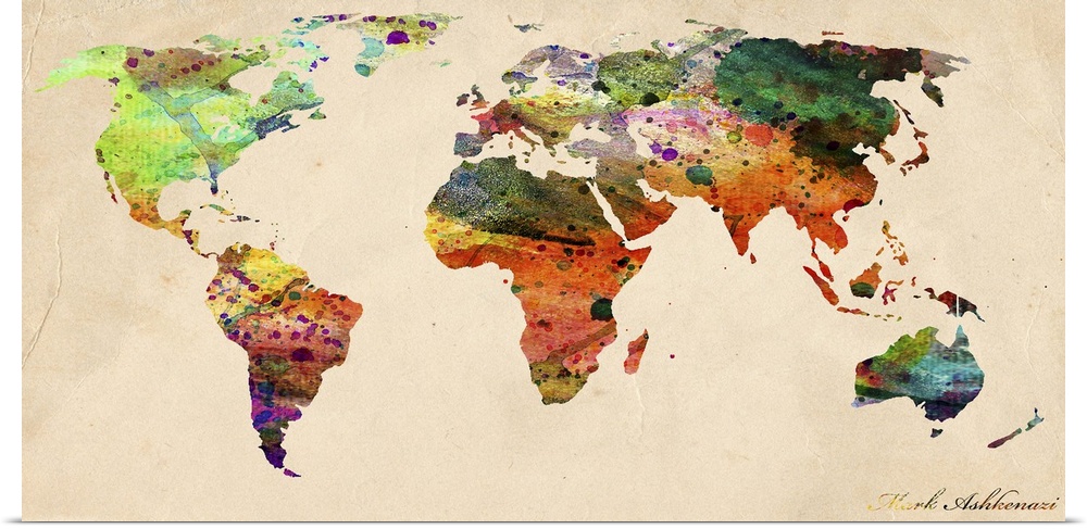 Contemporary artwork of an artistic wold map in watercolor