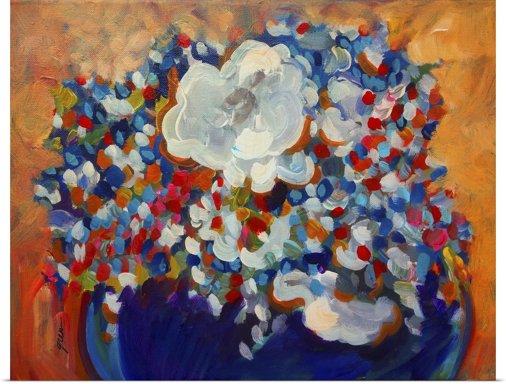 Contemporary painting of a bouquet of flowers.
